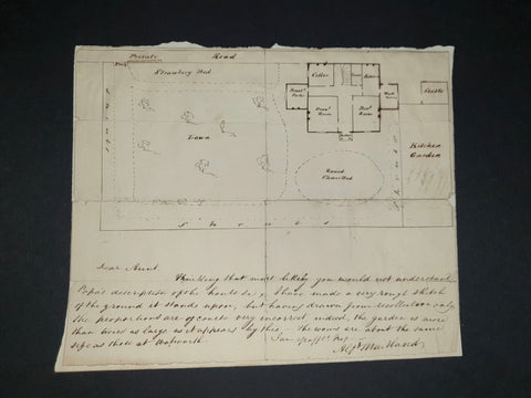 [HORTICULTURE] [Maitland, Alfred]. [Hand-drawn Garden Plan with Manuscript Note For An English Regency Cottage Garden].